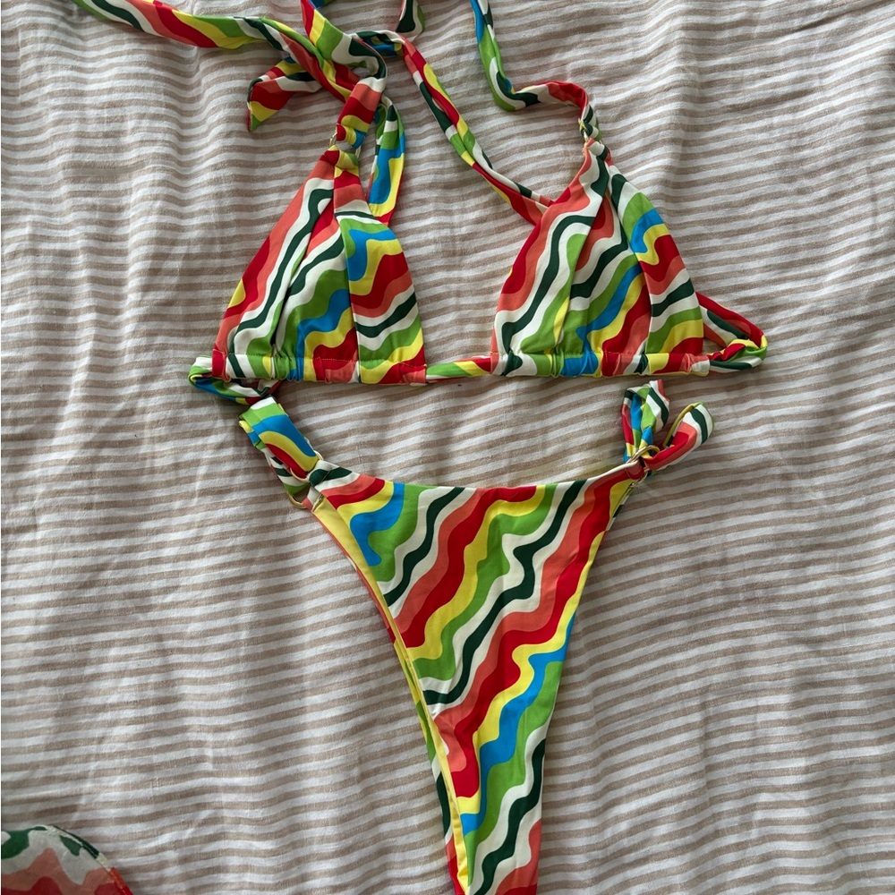 Monday swimwear colourful bikini and sarong set